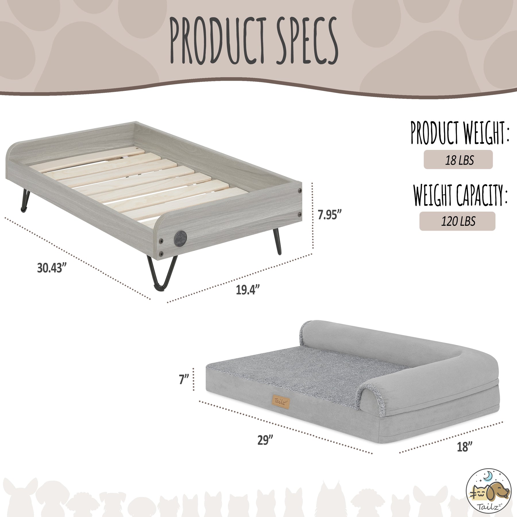 Small Wooden Elevated Pet Bed with Mattress