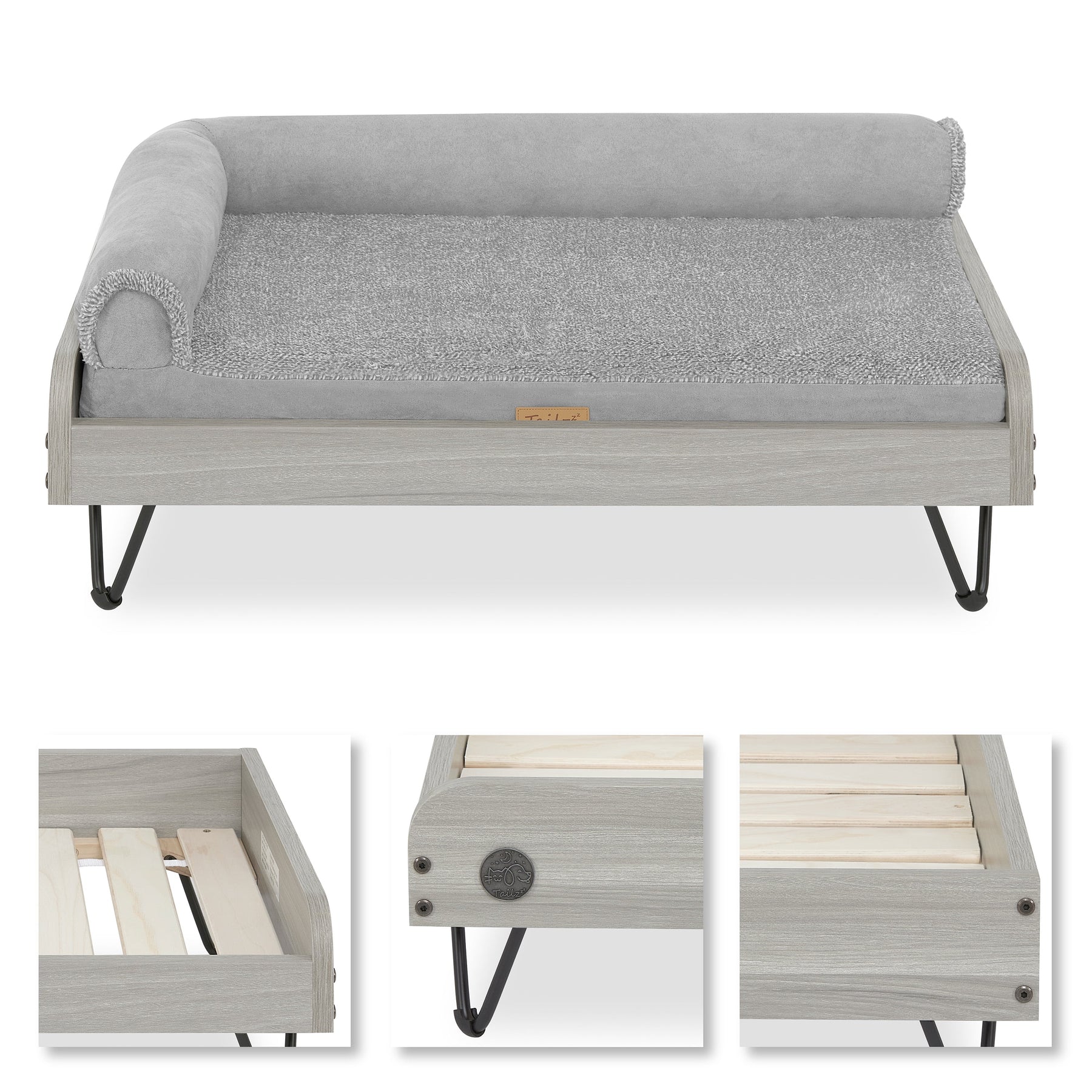 Small Wooden Elevated Pet Bed with Mattress