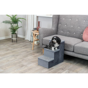 3-Step Foldable Velour Pet Stairs with Storage