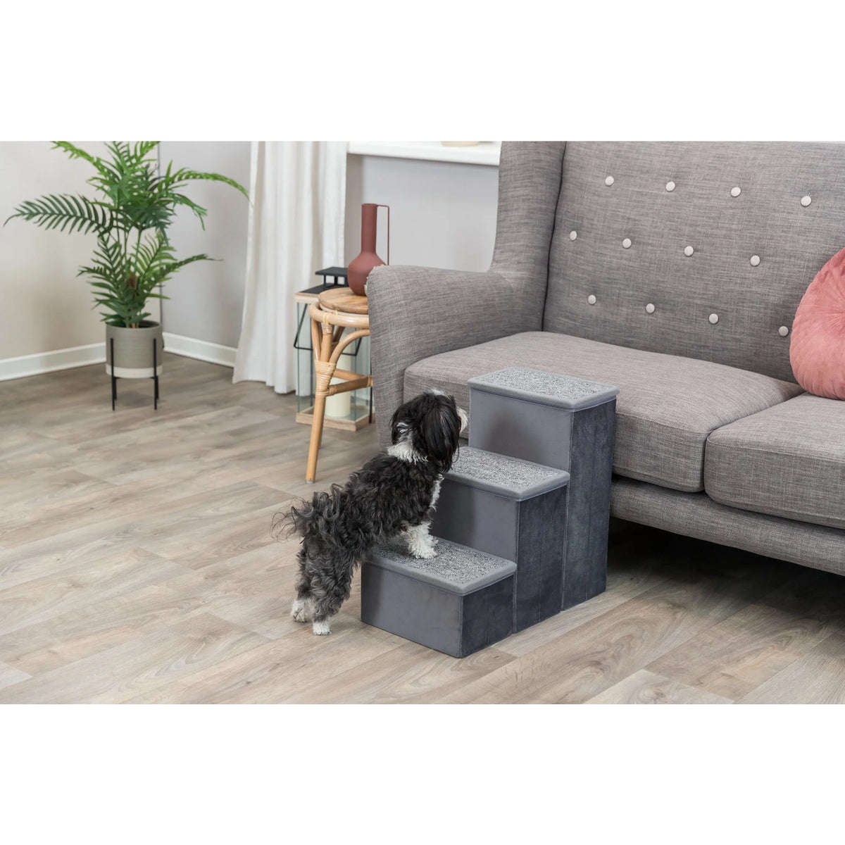 3-Step Foldable Velour Pet Stairs with Storage