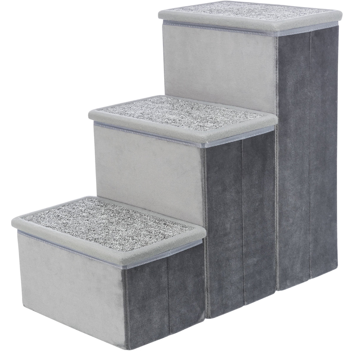 3-Step Foldable Velour Pet Stairs with Storage
