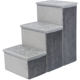 3-Step Foldable Velour Pet Stairs with Storage