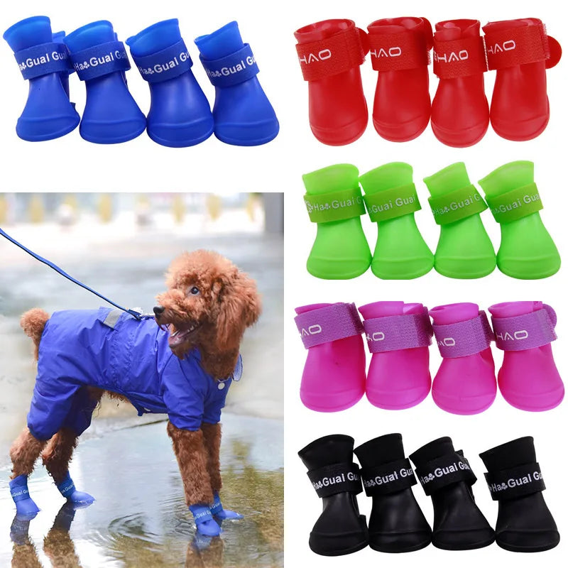 Cat/Dog 4Pcs Pet Waterproof Rainshoe Anti-Slip Rubber Boot