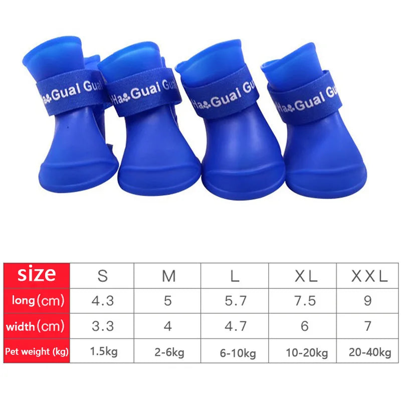 Cat/Dog 4Pcs Pet Waterproof Rainshoe Anti-Slip Rubber Boot