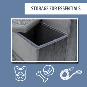 3-Step Foldable Velour Pet Stairs with Storage