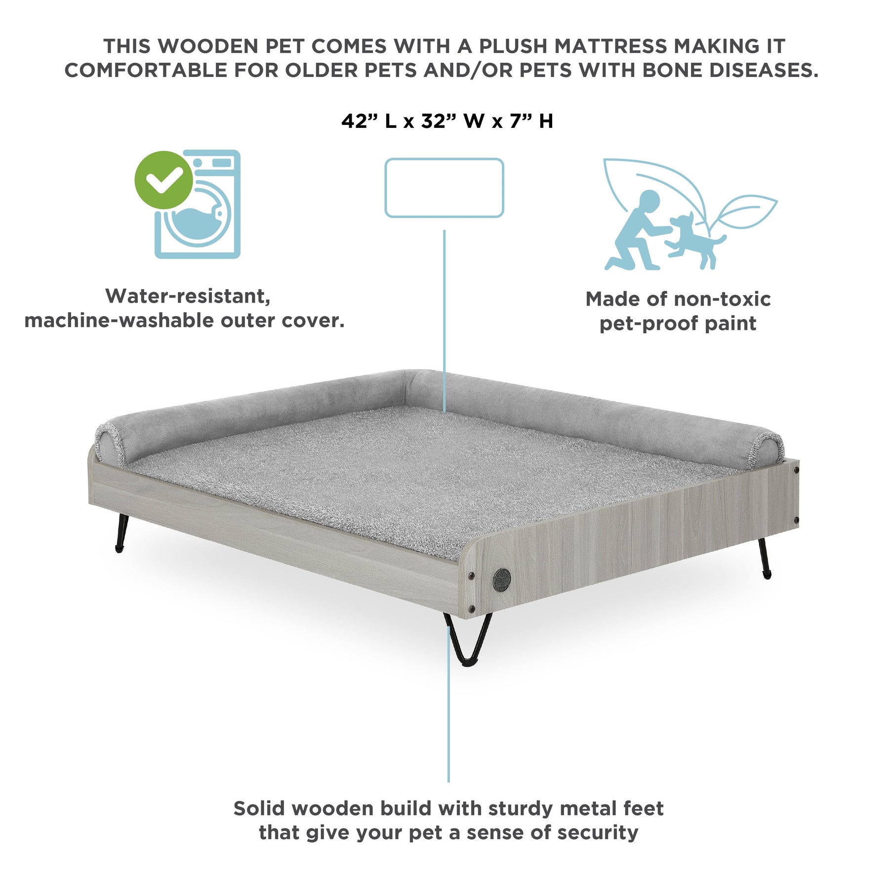  Wooden Pet Bed with Mattress 