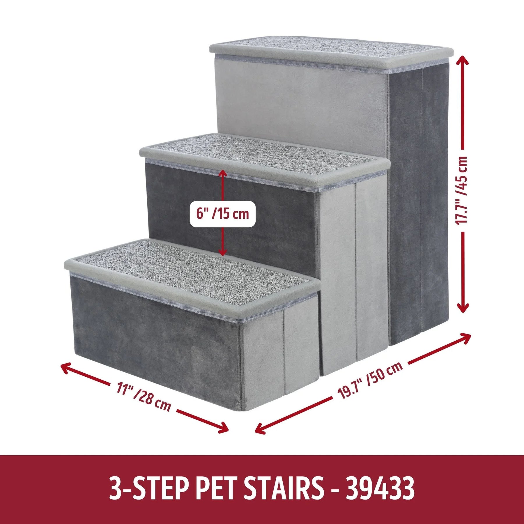 3-Step Foldable Velour Pet Stairs with Storage