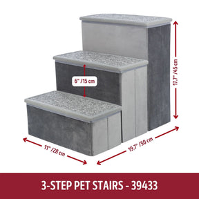 3-Step Foldable Velour Pet Stairs with Storage