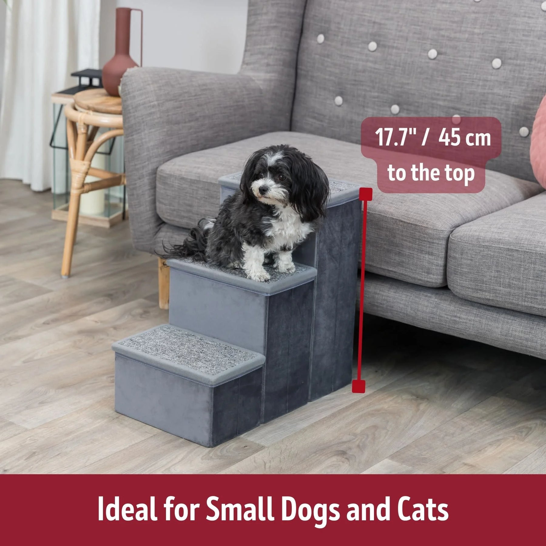 3-Step Foldable Velour Pet Stairs with Storage