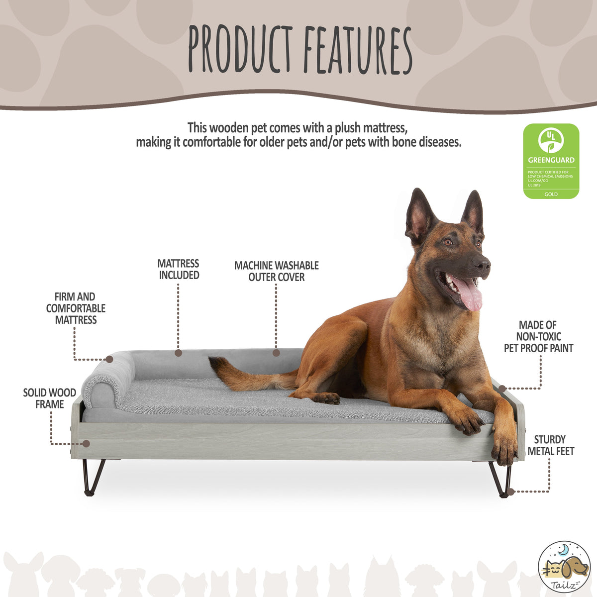  Wooden Pet Bed with Mattress 
