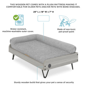 Small Wooden Elevated Pet Bed with Mattress
